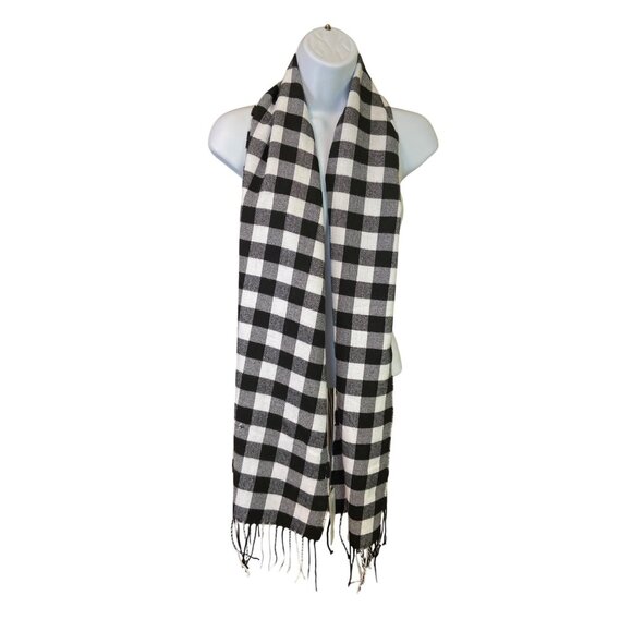 Buffalo Check Scarf Black & White 68"x13" | Fringe Grunge Minimalist (Flawed) - Picture 1 of 9